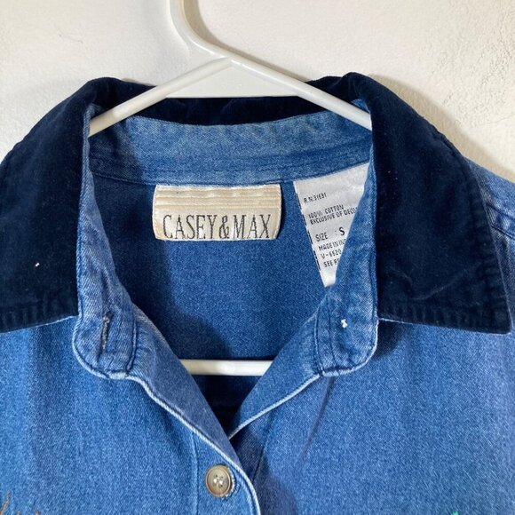 Womens Vintage Casey & Max Denim Christmas Embroidered Button Shirt Blue S - Picture 5 of 8